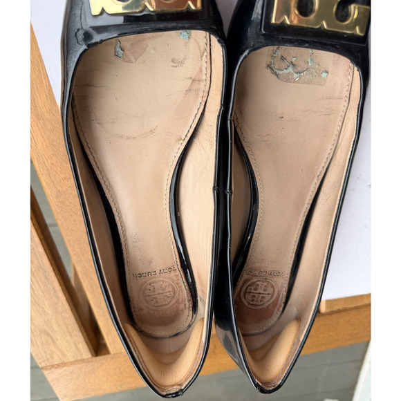 Tory burch Gigi Black Patent Leather flat slip on Pumps US 7 M logo classic - Picture 10 of 12